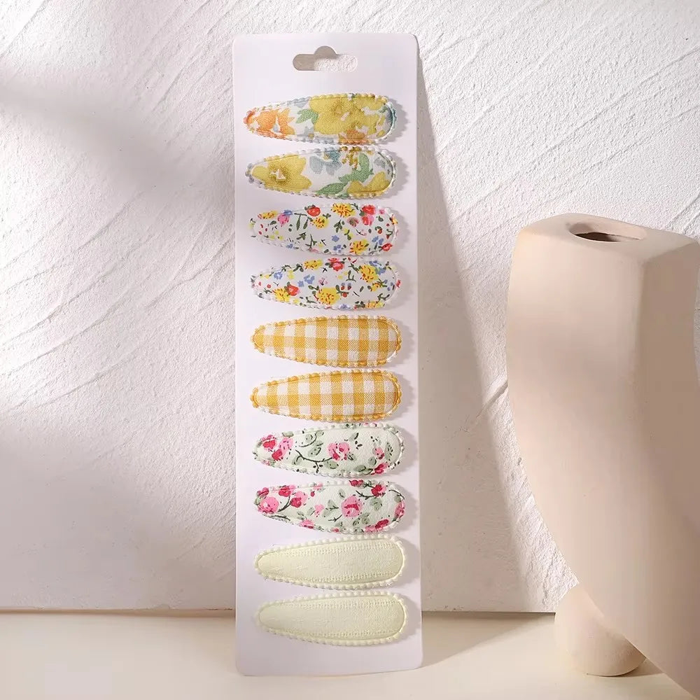 10Pcs/set 2.2'' Printed Embroidery Waterdrop Shape Hair Clips For Cute Girls BB Hairpin Barrettes Headwear Kids Hair Accessories