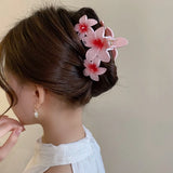 Dopamine Sunflower Shark Clip Sweet Gradient Flower Grab Clip Ponytail Braid Hair Clip for Girls Beach Vacation Hairstyles