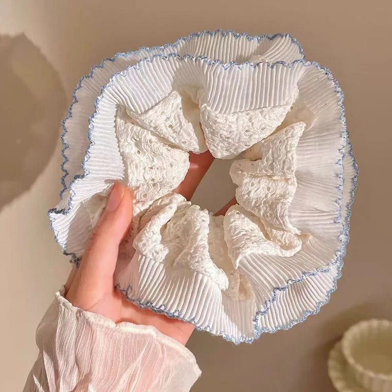 Women Lace Hair Scrunchies Girls Elastic Hair Bands Ponytail Holders Tie Hair Hoop Large Plaid Scrunchy Rubber Bands Headwear