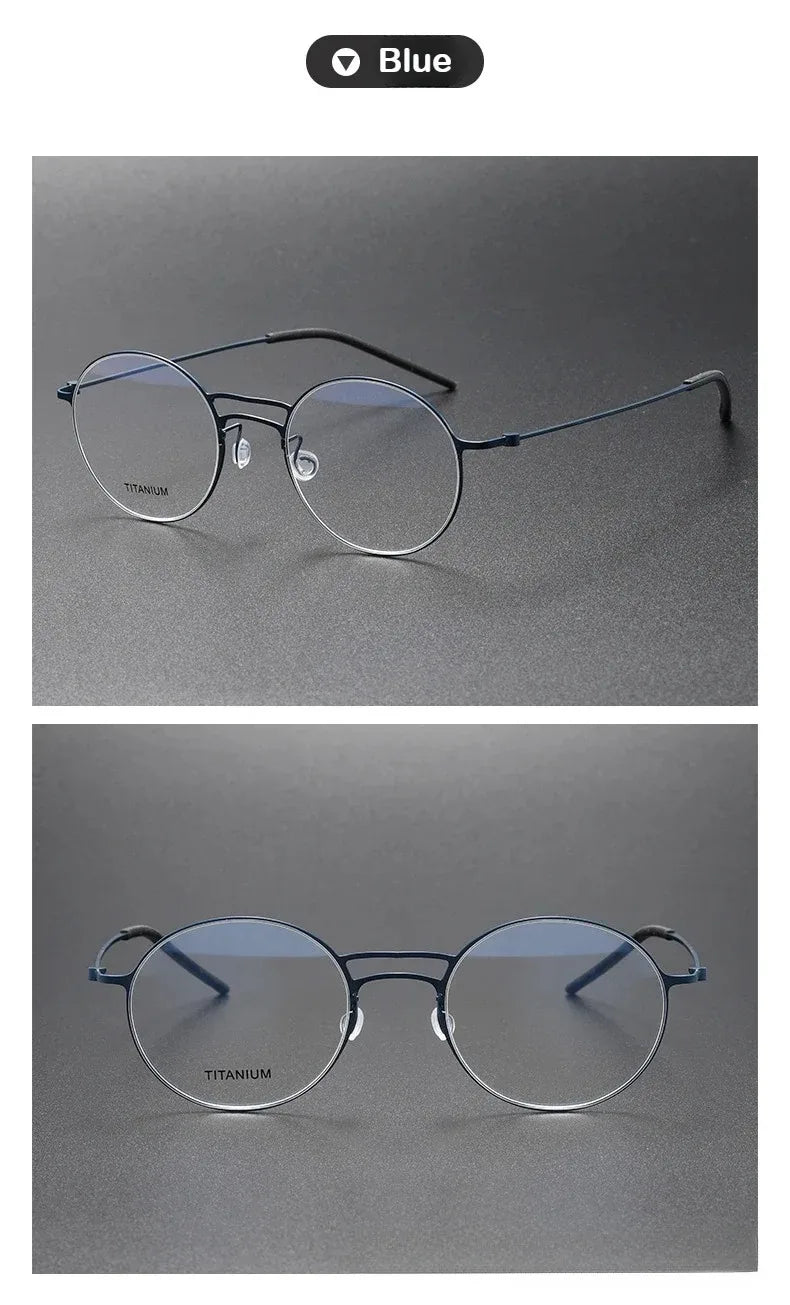Handmade Round Titanium Glasses Frames 5518 Retro Men Double Beam Round No Screw Eyeglasses Denmark Brand Lightweight Women