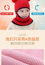 2-4year kid's knitted hat winter warm woolen hat  mask scarf one-piece