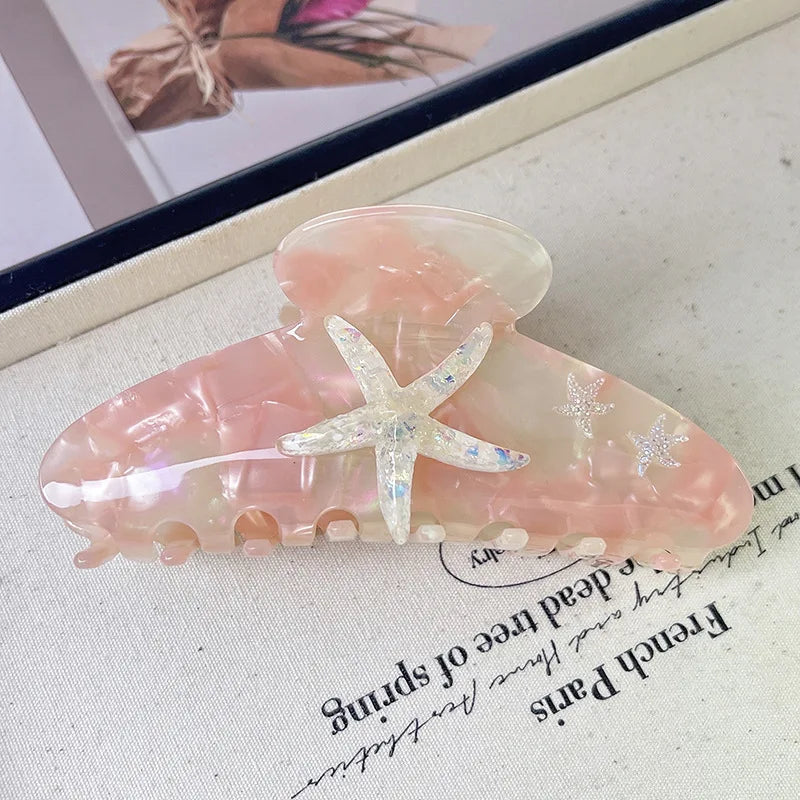 YHJ Starfish Hair Claw for Women Rhinestone Acetate Claw Clip Vacation Jewelry Hair Clip Trendy Claw Clips Hair Accessories