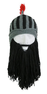 Red Tassel Cosplay Roman Knight Knit Helmet Men Cap Original Barbarian Handmade Winter Warm Beard Hats Funny Beanies Party Gifts