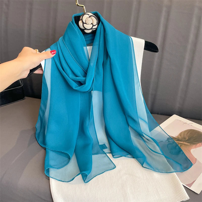 2023 New Fashion Summer Women soild color Beach Scarf Silk Shawls Headband Female Headband Wraps Sunscreen Hijab Wholesale