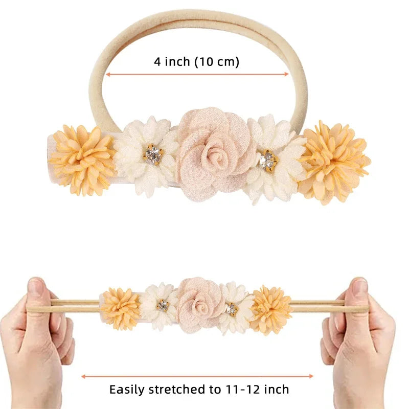 Baby Headband Flowers For Girls Cute Elastic Floral Hair Bands Newborn Toddler Headwear Nylon Headbands Kids Hair Accessories