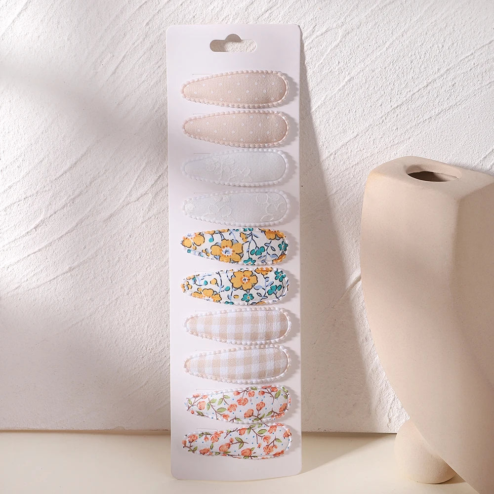 10Pcs/Lot Hair Clip Newborn Print Cotton Alloy Hair Bow Snap Set Fabric Plaid Hairpins Girls Kids Headwear Baby Hair Accessories