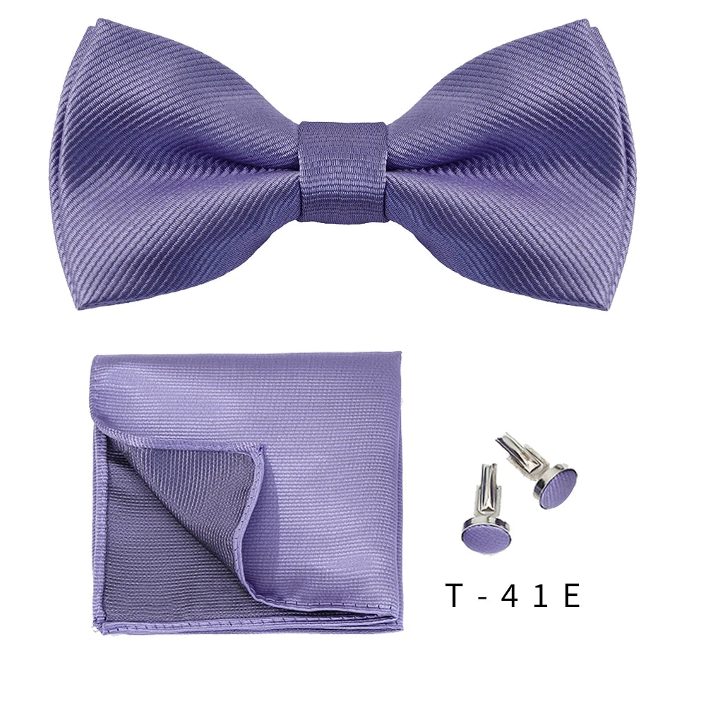 Men Ties Set Solid Color Bowtie Cravat Cufflinks Handkerchief Fashion Butterfly Party Wedding Bow Ties For Men Shirt Accessories