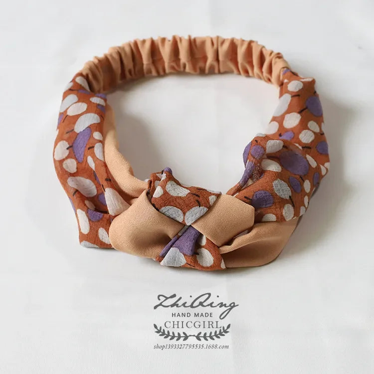 Clearance Fresh Colorful Turban Headbands Women Spring Summer Chiffon Headband Head Wrap Wide Lattice Hairband Hair Accessories