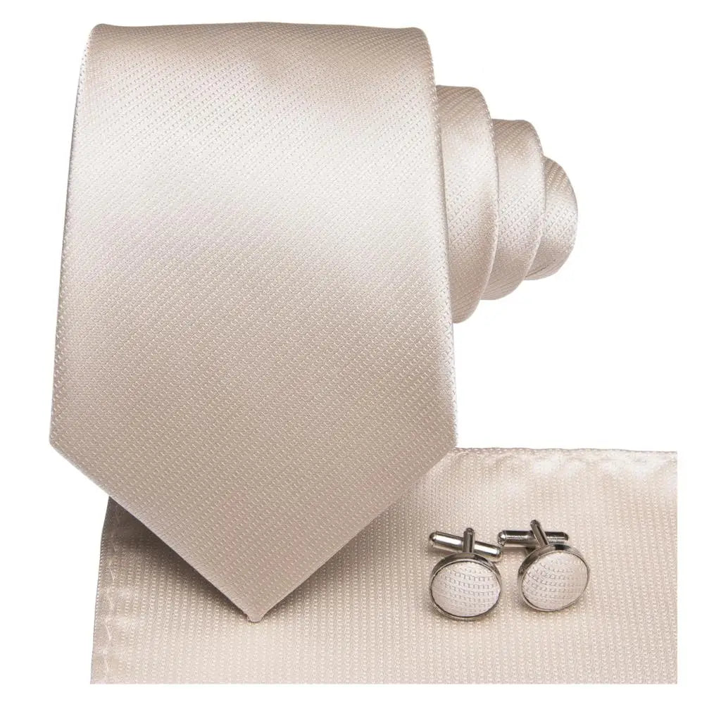 Hi-Tie Solid Champagne Ivory Floral Design Silk Wedding Tie For Men Quality Hanky Cufflink Fashion Nicktie Business Dropshipping