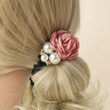 Pearl Rose Flower Hair Elastics Bands Hair Ties Stretchy Rubber Hairbands Floral Headbands Scrunchies Ponytail Holder
