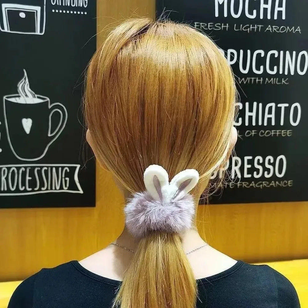 New Cute Khaki Elastic Rubber Band Hair Ties Plush Rabbit Ear Plush Hair Rope Girls Woman Scrunchies Headdress Hair Accessories