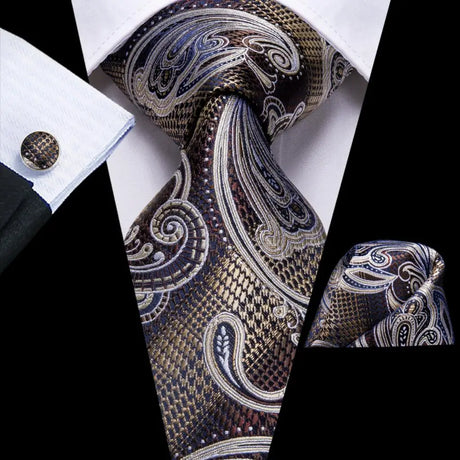 Hi-Tie Men Fashion Paisley Sage Green Necktie Handkerchief Cufflinks for Tuxedo Accessory Classic Silk Luxury Tie for Man Gift