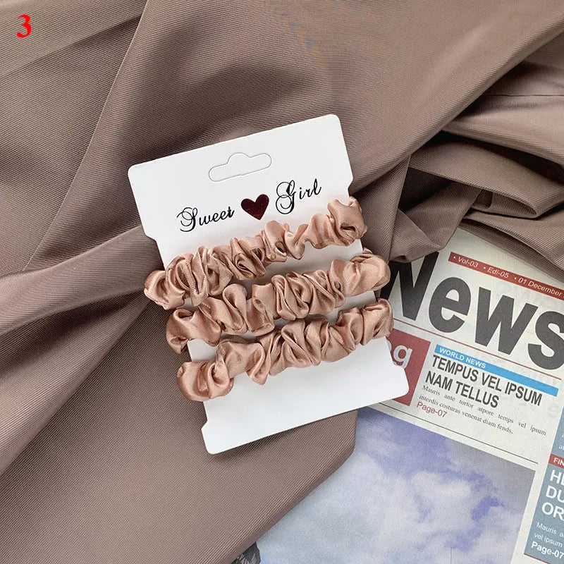 3Pcs/Set Silky Hair Scrunchies Ponytail Holders Elastics Hair Ties For Women Silk Satin Solid Color Hair Rope Hair Accessories