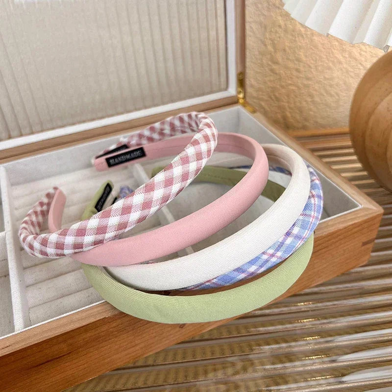 Spring Summer Women Colorful Head Hoop Princess Girls Sweet Plaid Cloth Headbands for Children Daily Headpiece Hair Accessories