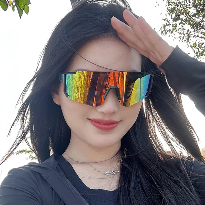 New Style Wrap-around Fashion Sports Glasses For Men And Women,Mirrored,Reflective Lenses,Outdoor Activities Like Cycling,Skiing
