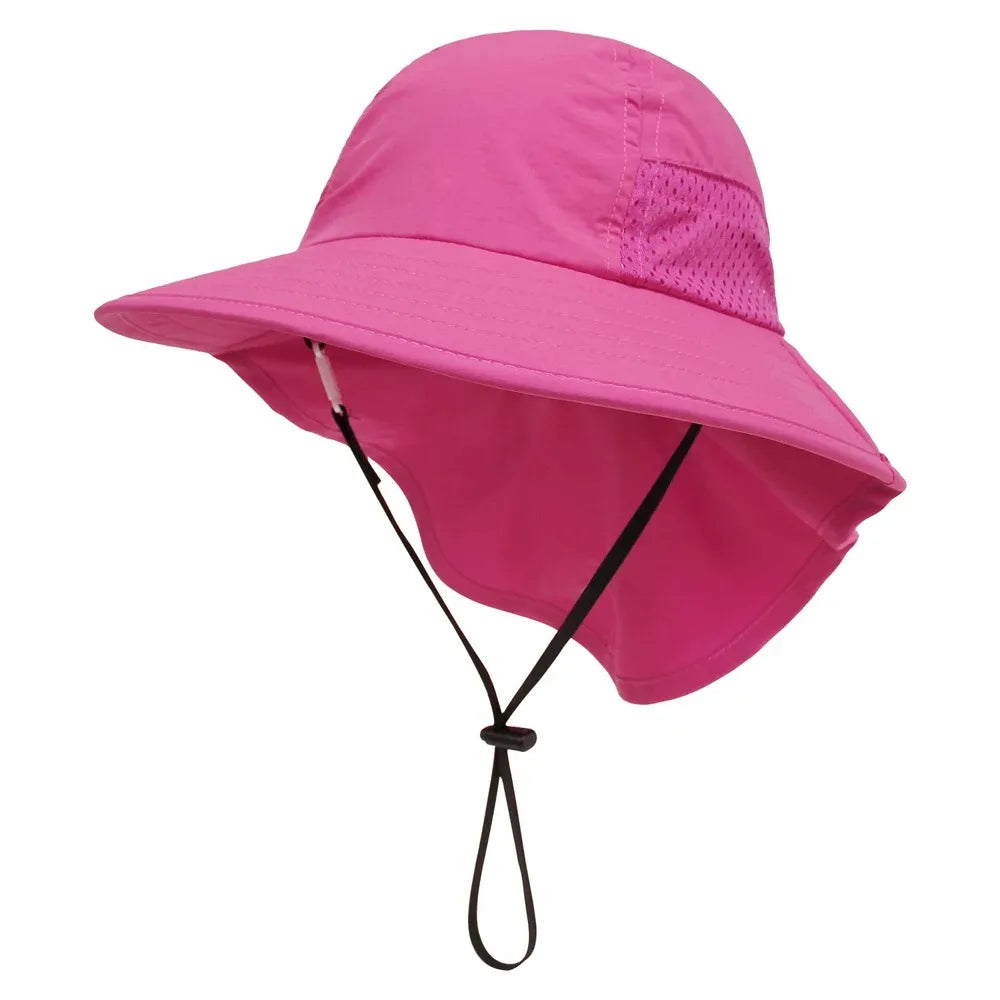 Spring Summer Baby Hat Beach Sun Protection Neck Kids Bucket Hats for Girls Boys Adjustable Children Cap Baby Accessories 6M-6Y