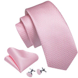 Elegant Pink Ties For Men Luxury Silk Stripe Pocket Square Cufflinks Set Fashion Male Necktie Groom Wedding Gift Barry.Wang 5090