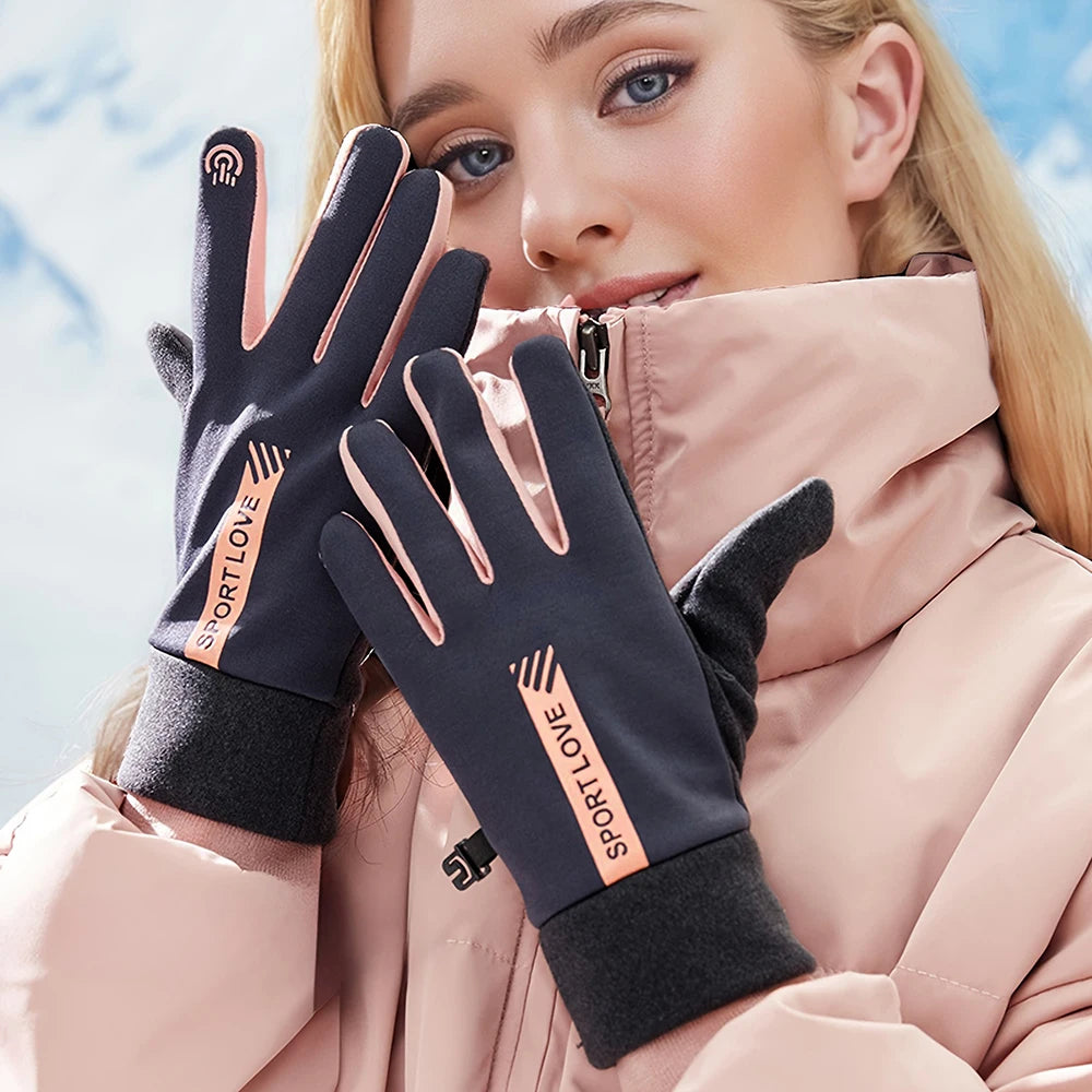 1Pair Winter Waterproof Windproof Non-slip Touch Screen Warm Gloves, For Outdoor Cycling, Driving, Skiing