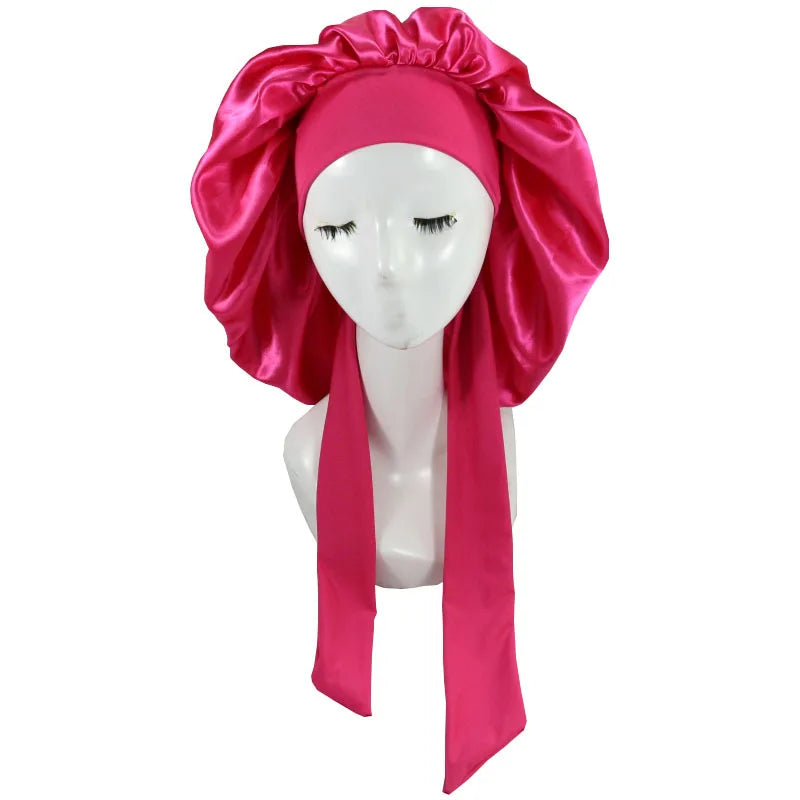 Women Big Size  Satin Cap for Sleeping Hat Night Sleep Cap Hair Care Silk Bonet Stain Hair Cap for Women Curly Springy Hair