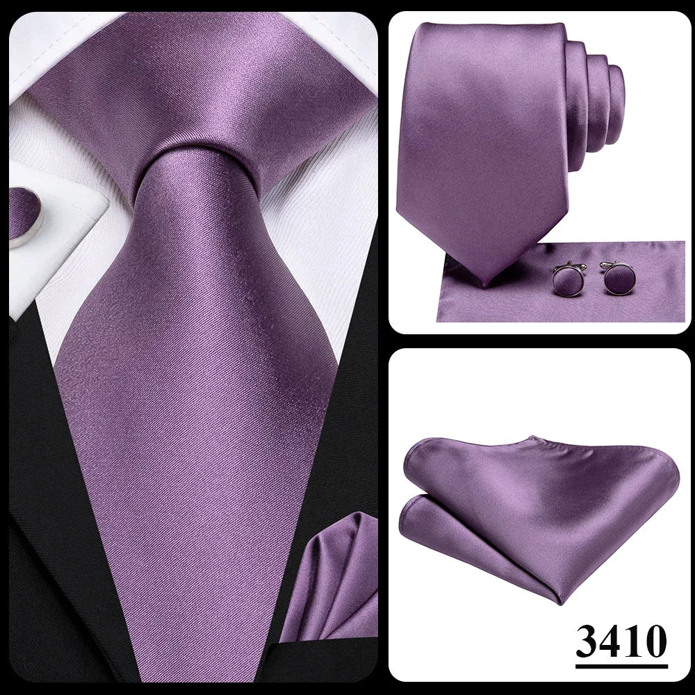 Hi-Tie Designer Dusty Pink Solid Silk Wedding Tie For Men Hankerchief Cufflink Set Gift Men Necktie Fashion Business Party