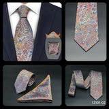 Luxury 7CM Mens Necktie Paisley Ties For Man Groomsman Jacquard Woven Gold Orange Color Neck Tie Business Party