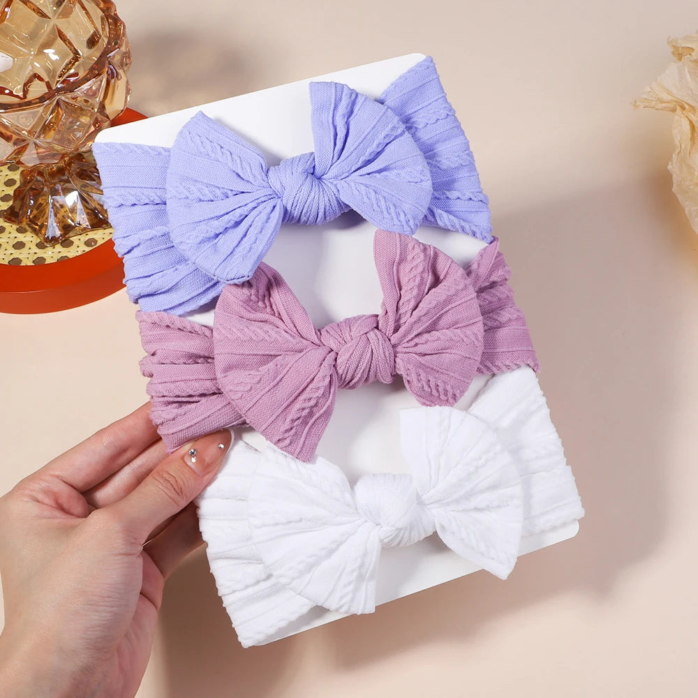 3Pcs Girls Cable Knit Turban Baby Bows Headbands For Children Elastic Kids Hair Bands Newborn Toddle Headwrap Hair Accessories
