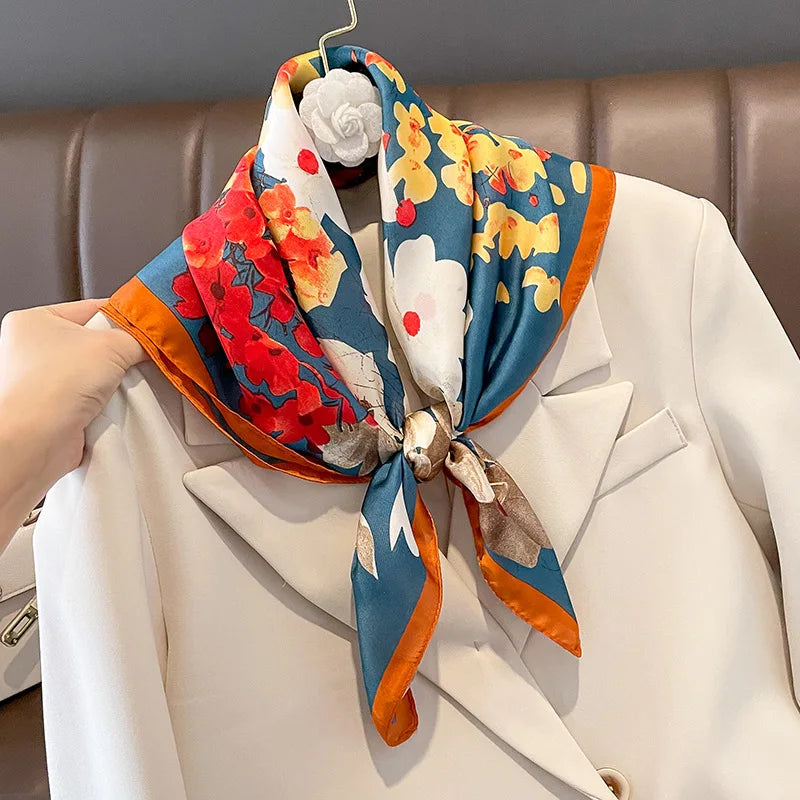 70x70cm Silk Scarf Square For Women Fashion Floral Printed Shawl Wrap Spring Summer Neckerchife Hair Band Lady Winter Scarves