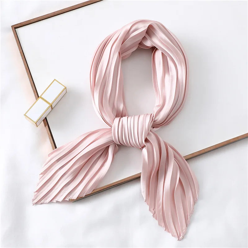 Solid Crinkle Hair Scarf Women Silk Feeling Neck Tie Shawl Wraps Female Headbands Foulard Wrsit Echarpe Bandana Accessores