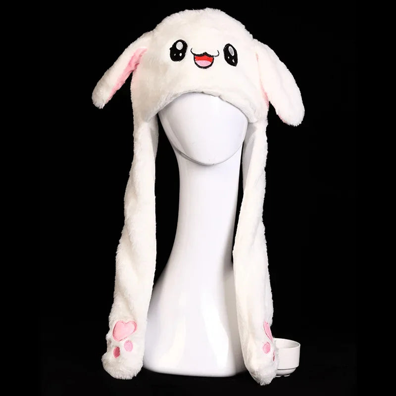 Women's Cute Beanies Hat Animal Rabbit Ears Glowing Moving Short Plush Warm Skullies Cap Autumn Winter Outdoor Travel Casual Hat