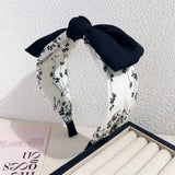 Elegant Floral Black White Hairbands for Women Girls Wide Edge Soft Hair Hoops Big Bowknot Cross Headband Hair Styling Tool Gift