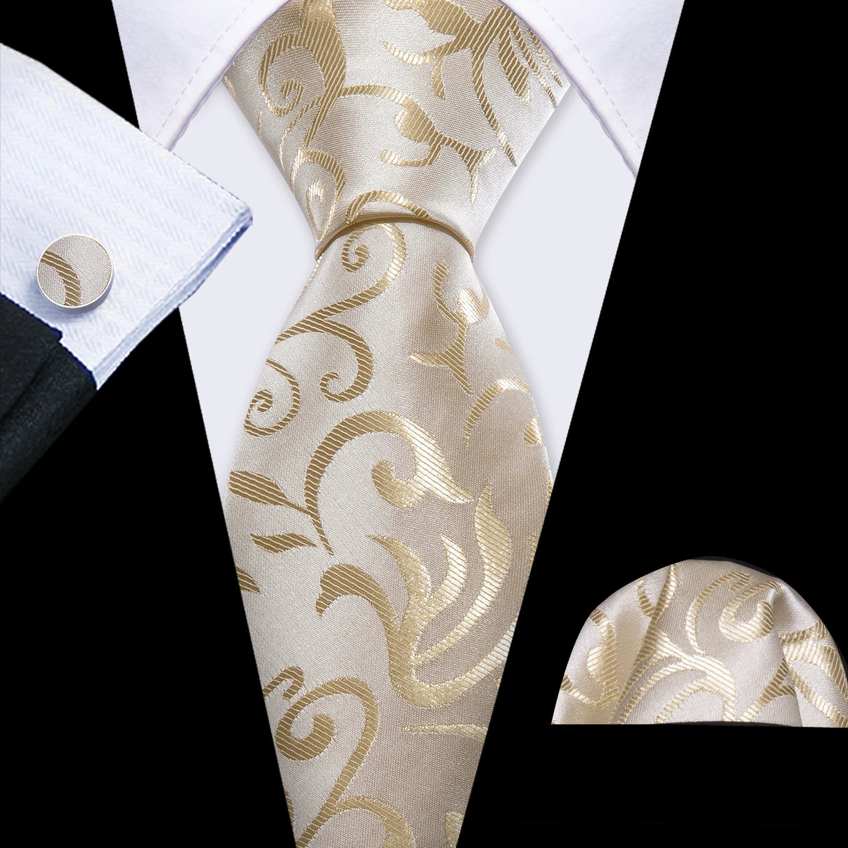 Elegant Multi Floral Silk Mens Tie Hanky Cufflinks Set Jacquard Flower Necktie For Male Wedding Business Party Event Barry.Wang