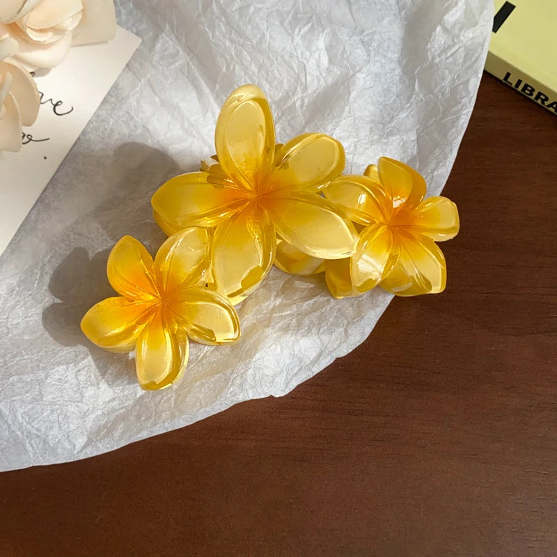 Dopamine Sunflower Shark Clip Sweet Gradient Flower Grab Clip Ponytail Braid Hair Clip for Girls Beach Vacation Hairstyles