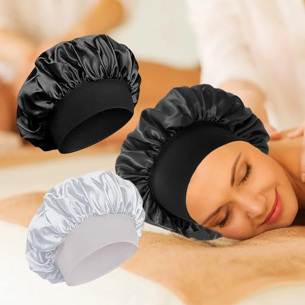 Soft Long Hair Care Bonnet Imitation Silk Solid Satin Satin Shower Caps Large Elastic Edge Wrap Night Sleep Hat for Women