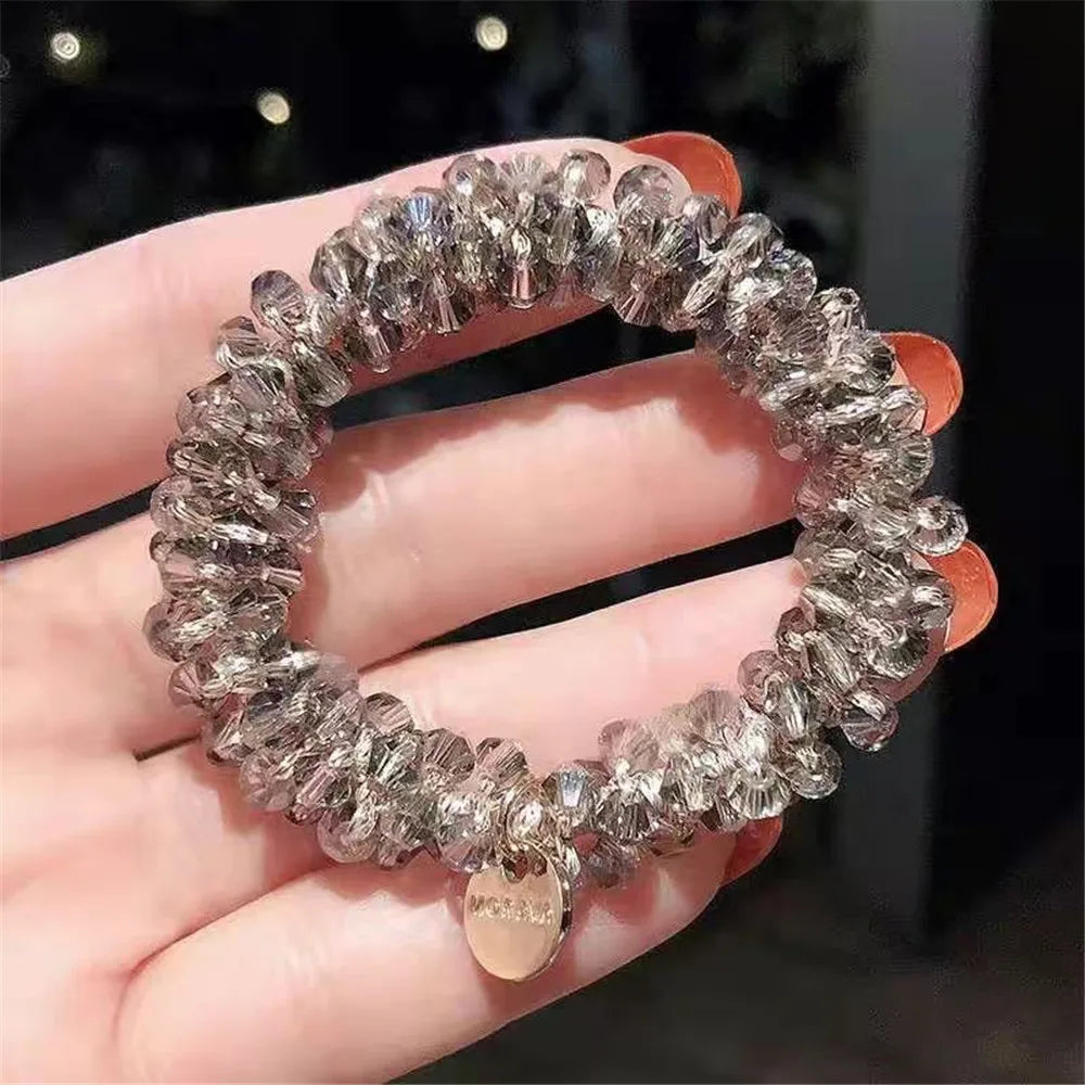 Rhinestone Hair Elastics Ties Ponytail Holders Champagne Bohemia Hair Tie Hair Accessories for Women and Girls
