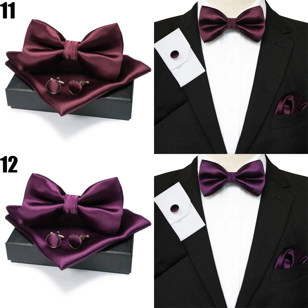 EASTEPIC Men's Bow Tie Sets Including Cufflinks and Handkerchieves Bow Ties with Adjustable Straps for Formal Occasions