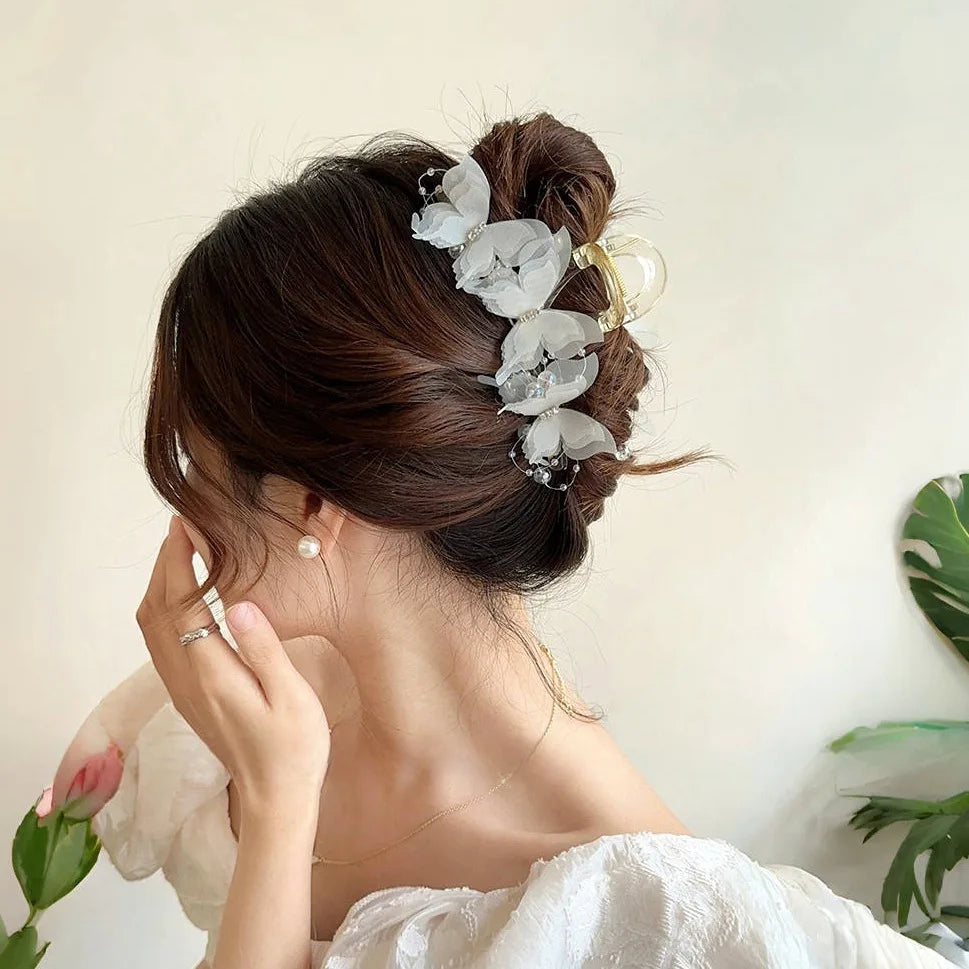 New Fashion Simulation Butterfly Hair Clips Women Elegant Pearl Bow Ponytail Clip Sweet Crab Claw Headdress Hair Accessories
