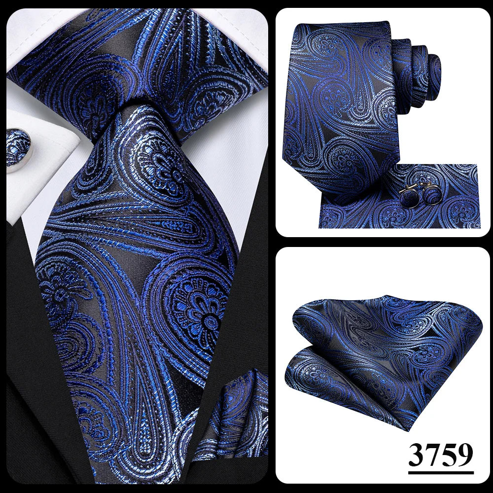 Hi-Tie Men Fashion Paisley Sage Green Necktie Handkerchief Cufflinks for Tuxedo Accessory Classic Silk Luxury Tie for Man Gift