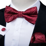 Classic Black Men Bow Ties 100% Silk Bowties Butterfly Pocket Square Cufflinks Set Suit Paisley Gold Pre-Tied Bow Tie DiBanGu