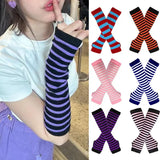 Anime Women Girls Hand Arm Warmer Fingerless Gothic Long Glove Wristband Arm Cover Long Sleeve Striped Elbow Knitted Gloves