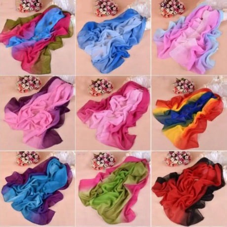 Silk Scarf Portable Women Chiffon Scarves Gradient Color Washable Chiffon Scarf Long Wrap Shawl For Daily Wear