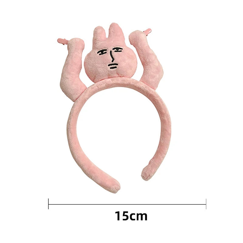 Pink Rabbit Hairband Cute Headband Kawaii Plush Hair Accessory Funny Wide-Brimmed Hairpin Creativity Headdress Gift