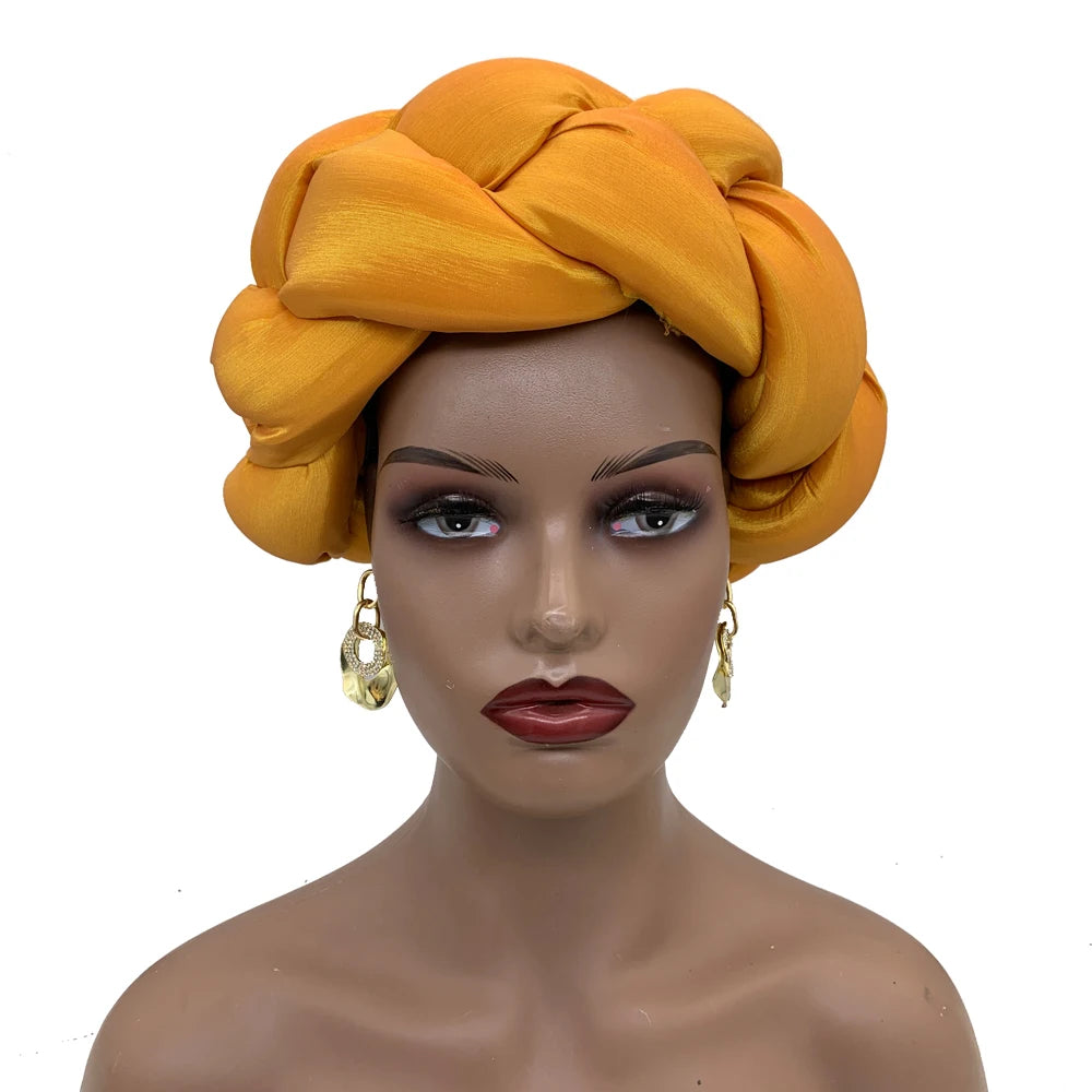 Exaggerated Big Braid Head Band African Raw Silk Turban Cap for Women Nigeria Wedding Party Headpiece Female Headband