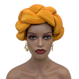 Exaggerated Big Braid Head Band African Raw Silk Turban Cap for Women Nigeria Wedding Party Headpiece Female Headband