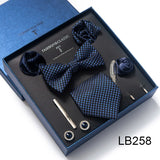 Brand Newest Design Silk Tie Set Handkerchief Pocket Squares Cufflink Bow Tie Clip Necktie Set Bussiness Wedding Suit Gift Box