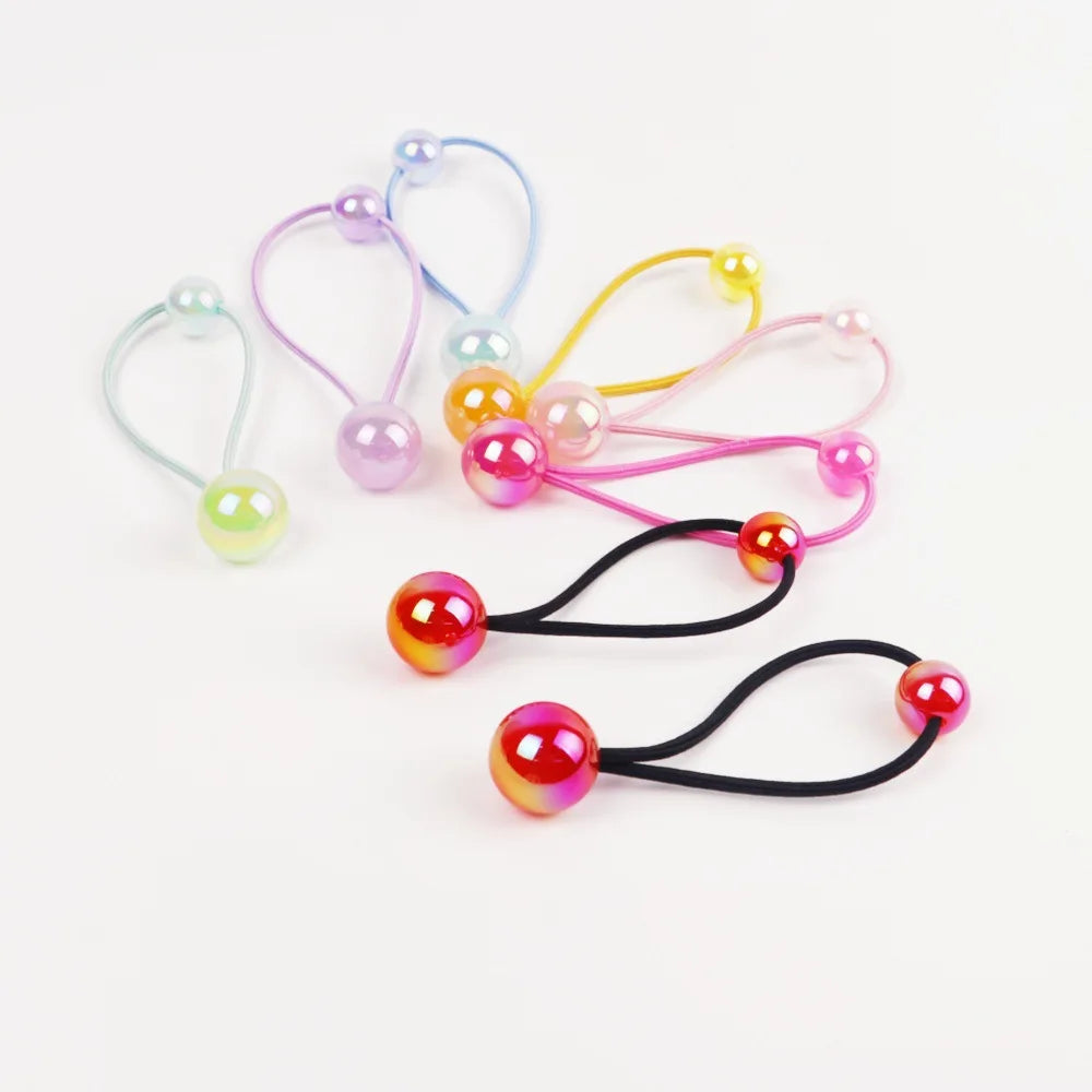 2pcs/lot Ponytail Ball Hair Ties For Girls Elastics Hairband Colorful Twin Bead Pom Balls Hair Rope Kids Hair Accessories