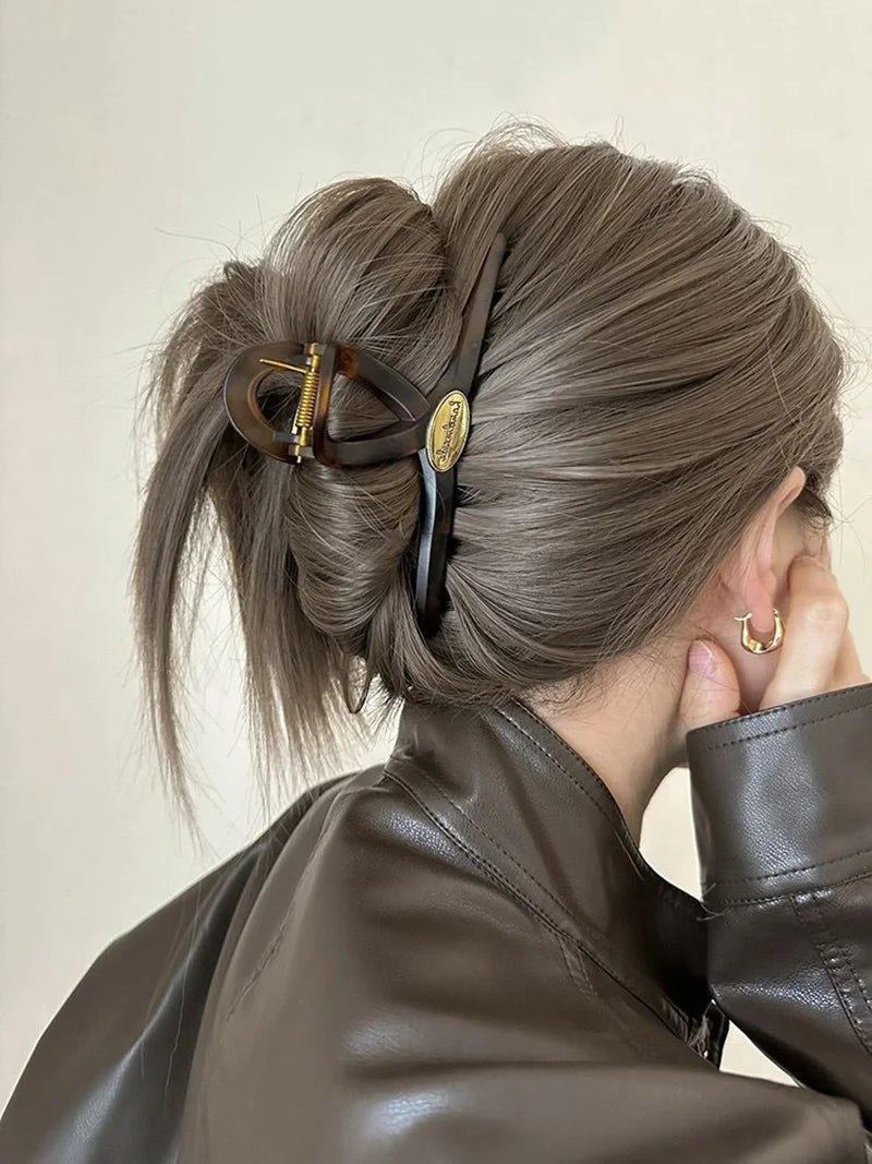 Retro Hair Clip for Women Acrylic Gold Color Letter Hair Claws Clips Trendy Cross Hairpin Korea Hair Accessories Girls Head Wear