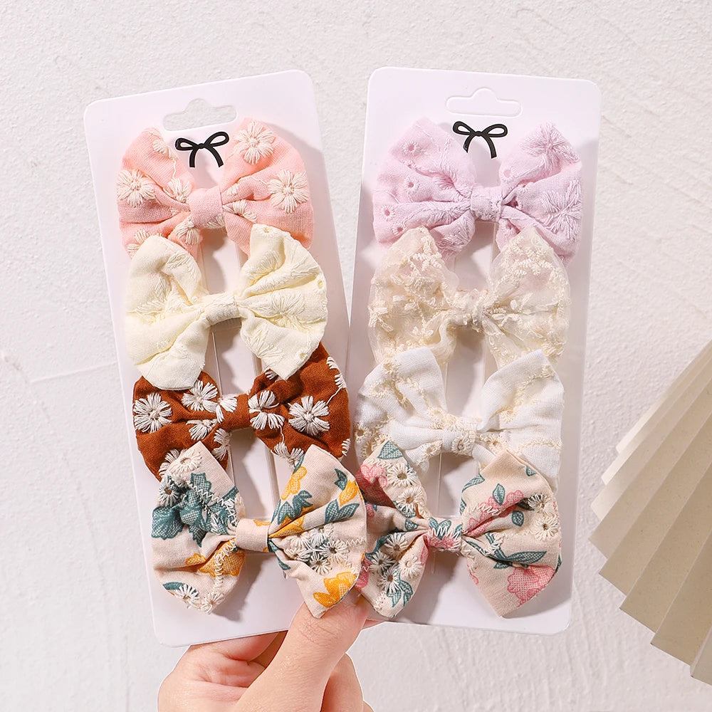 4Pcs/Set Sweet Hair Bows Hair Clip Children Lovely Bowknot Hair Pins for Baby Girls Hair Accessories Print Hollow Hairgripe Gift