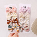 4Pcs/Set Sweet Hair Bows Hair Clip Children Lovely Bowknot Hair Pins for Baby Girls Hair Accessories Print Hollow Hairgripe Gift