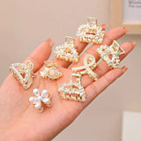 6/8/10PCS/Set Small Rhinestone Pearls Geometric Metal Hair Claws For Women Girls Sweet Mini Hair Clips Hairpins Hair Accessories