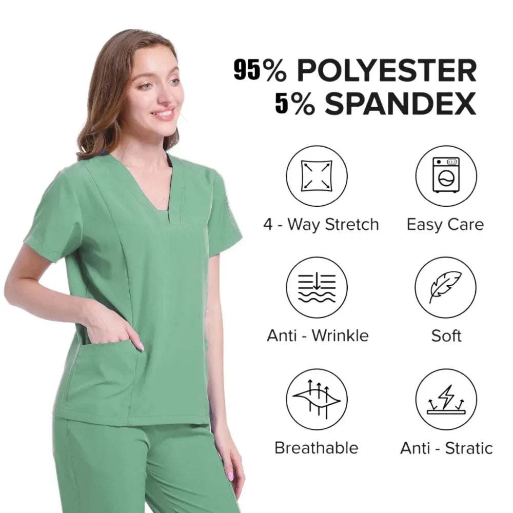 New Scrubs Set Medical Uniforms Stretch Scrub Tops with Pocket Pants Nurse Uniform Doctor Surgery Overalls Beauty Salon Workwear